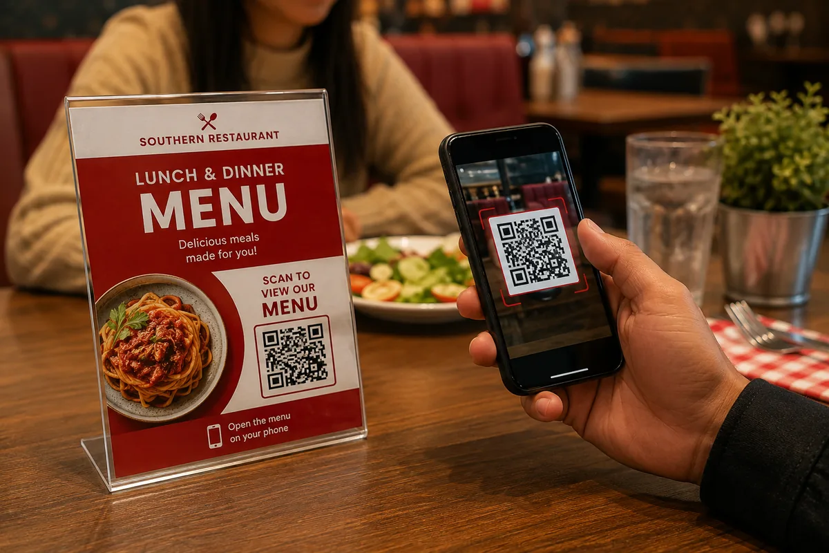 Smartphone scanning a QR code to open a PDF document